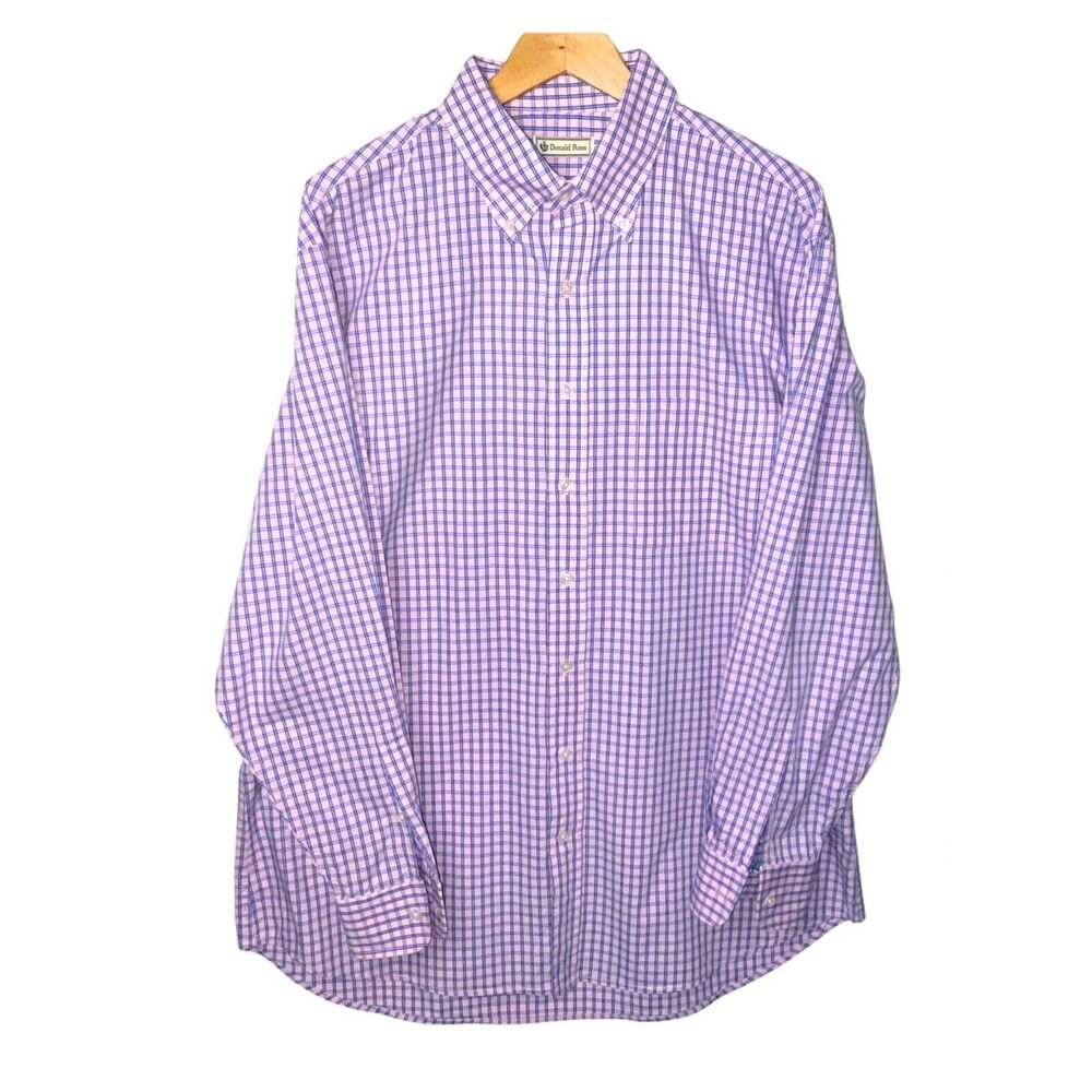Donald Ross Mens L Dress Shirt Pink Blue Plaid Long Sleeve Button Up Formal Work